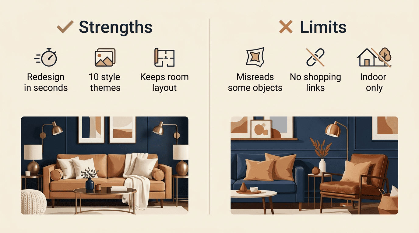 RoomGPT strengths versus limits for living room design